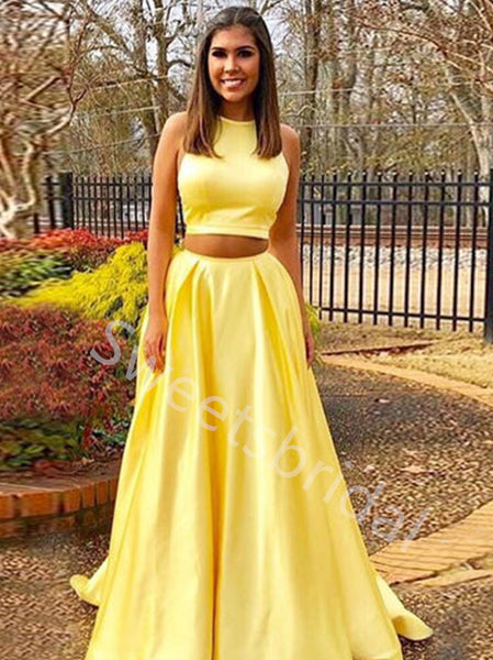 Elegant Sleeveless Two pieces Simple A-line Prom Dresses,SW1749