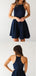 Discount Halter Navy Blue Mini A Line Short Homecoming Dresses, BTW205