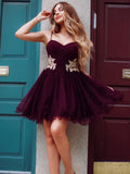 Sexy Spaghetti Strap Sweetheart Tulle A Line Short Homecoming Dresses, BTW245