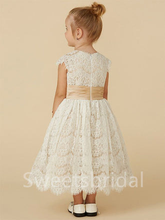 BeautifuI Scoop Cap sleeves A Line Flower Girl Dresses,FGS0046