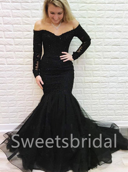 Elegant Off shoulder long sleeves Mermaid Prom Dresses,SW1549