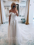 Simple Sweetheart Off-shoulder A-Line Lace Wedding Dresses,DB0186