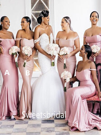Mismatched Off-shoulder Mermaid Floor-length Elegant Simple Pretty Long Bridesmaid Dresses, SWE1340
