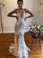 Charming V-neck Mermaid Lace Simple Open Back Wedding Dresses, WG207