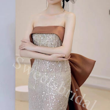 Elegant Strapless Sleeveless Mermaid Long Prom Dress,SW1941