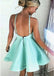 Simple Halter Sleeveless Backless Satin A Line Short Homecoming Dress, BTW215