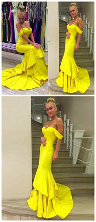 Long Yellow Mermaid Off Shoulder Sweetheart Evening Party Gown Cocktail Prom Dresses Online,PD0162