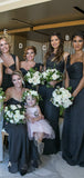 Black Chiffon Mismatched Elegant Long Bridesmaid Dresses ,DB139