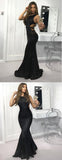 Black Sequin Open Back Mermaid Sleeveless Long Formal Prom Dresses, DB1105
