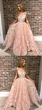 Blush Pink Lace A-line Prom Dresses,DB1079