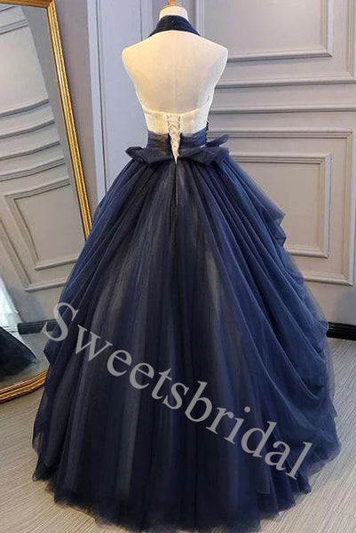 Elegant Halter Sleeveless A-line Long Prom Dress,SW1976