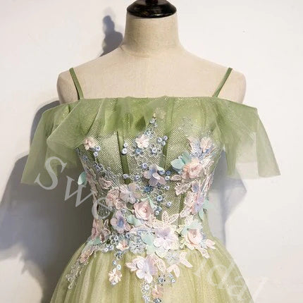 Elegant Off shoulder Sleeveless A-line Long Prom Dress,SW1980