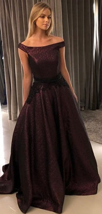 Grape Off Shoulder Ball Gown Simple Charming Long Prom Dresses, DB1117