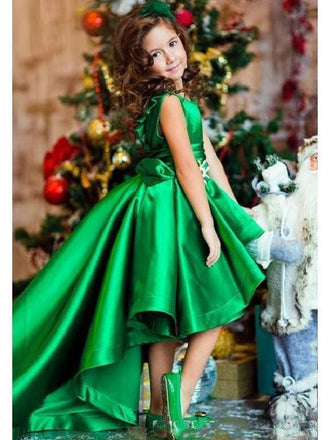 Green Party Dresses For Kids High Low Cheap Flower Girl Dress GTE2120