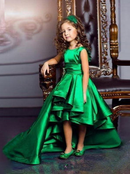 Green Party Dresses For Kids High Low Cheap Flower Girl Dress GTE2120