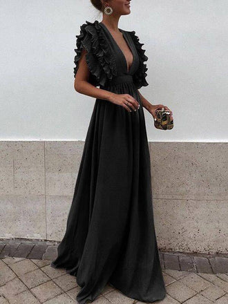 Grey Chiffon V Neck A Line Long Bridesmaid Prom Dresses DPB3107