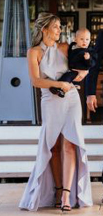 Grey Halter Open Back A-line Ankle Length Bridesmaid Dresses,DB132