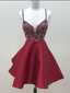 Elegant Spaghetti Strap V Neck A Line With Rhinestone Short Homecoming Dress, BTW176