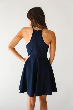 Discount Halter Navy Blue Mini A Line Short Homecoming Dresses, BTW205