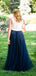 Ivory Jersy Top Navy Tulle Scoop Neck A-line Bridesmaid Dresses,DB143