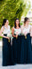 Ivory Jersy Top Navy Tulle Scoop Neck A-line Bridesmaid Dresses,DB143