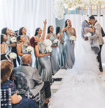 Mismatched Halter Sleeveless Elegant Simple Long Mermaid Dressess, SWE1374