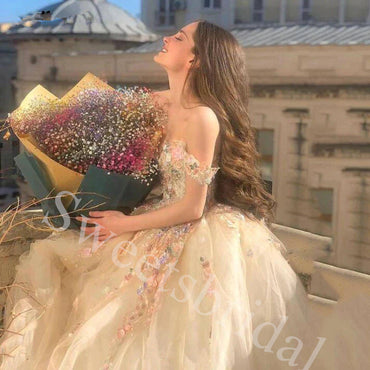 Elegant Off shoulder V-neck A-line Long Prom Dress,SW1984