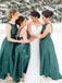 Jade Satin High Low Sleeveless Ankle Length Bridesmaid Dresses,PB1052