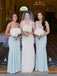 Light Blue Chiffon Mismatched Mermaid Simple Long Bridesmaid Dresses,DB136