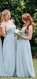 Light Blue Tulle Sweetheart Spaghetti Strap A-line Bridesmaid Dresses ,DB137