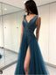 Long See Through Thigh Slit Backless Beaded Lace Prom Dress DPB113