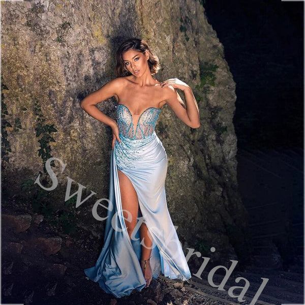 Sexy Sweetheart Sleeveless Side slit Sheath Long Prom Dress,SW1974