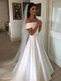 Off the Shoulder Satin Ivory Simple Long Wedding dress RPD2102