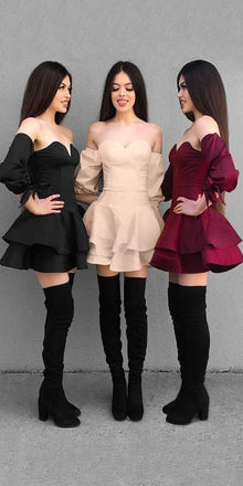 Off the Shoulder Sweetheart Long Sleeves Short Homecoming Dresses BTW127