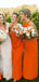 Orange Chiffon Round Neck Wuth Front Slip Bridesmaid Dresses,DB119