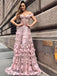 Pink Lace Applique Off Shoulder Illusion Prom Dresses, DB1101