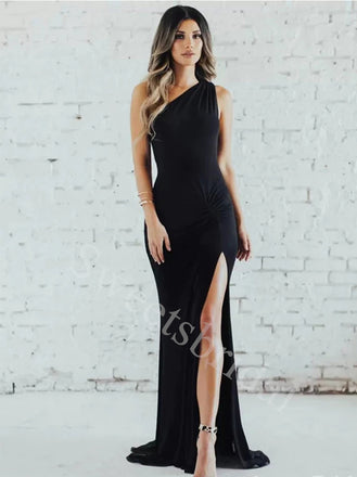 Elegant One shoulder Side slit Mermaid Prom Dresses,SW1635