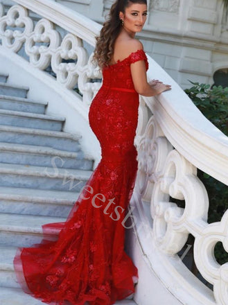 Elegant V-neck Off shoulder Mermaid Long Prom Dresses,SW1632