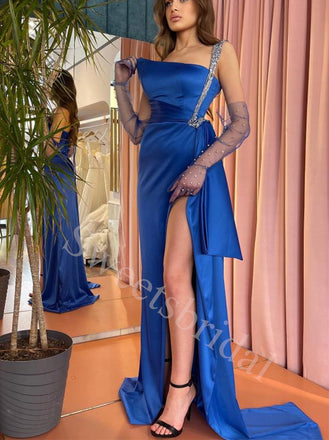 Elegant Sleeveless Side slit Sheath Long Prom Dresses,SW1594
