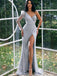 Sexy One shoulder V-neck Side slit Sheath Prom Dresses,SW1658