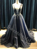 Black Sexy V-neck Sleeveless A-line Prom Dresses,SW1579