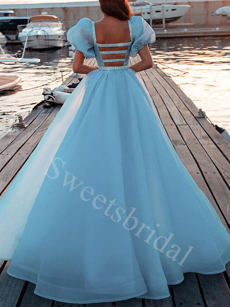 Blue Elegant Square Short sleeves Mermaid Prom Dresses,SW1576