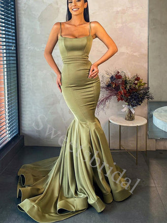 Sexy Spaghetti straps Square Sleeveless Mermaid Prom Dresses,SW1569