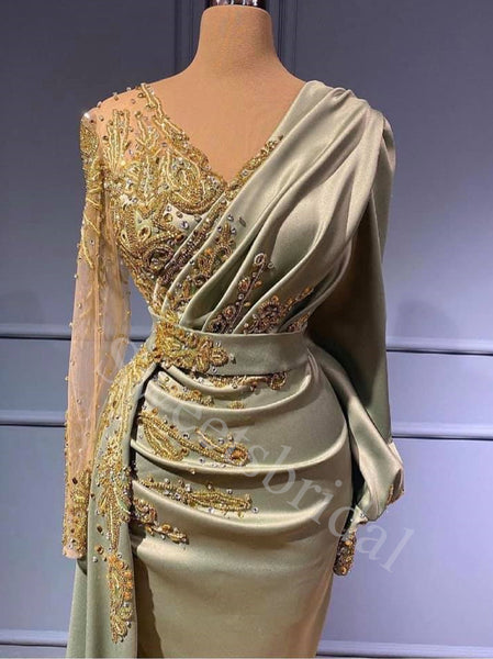 Elegant V-neck Long sleeves  Sheath Long Prom Dresses,SW1597