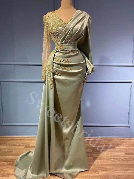 Elegant V-neck Long sleeves  Sheath Long Prom Dresses,SW1597