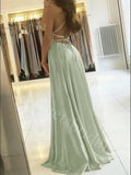 Elegant Halter Sleeveless Side slit A-line Prom Dresses,SW1592