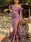 Elegant Off shoulder Side slit Sheath Long Prom Dresses,SW1593