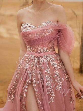 Sexy Sweetheart Side slit A-line Long Prom Dresses,SW1601