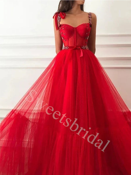 Elegant Spaghetti straps Sleeveless A-line Prom Dresses,SW1683