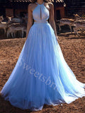 Elegant Halter sleeveless A-line Long Prom Dresses,SW1609